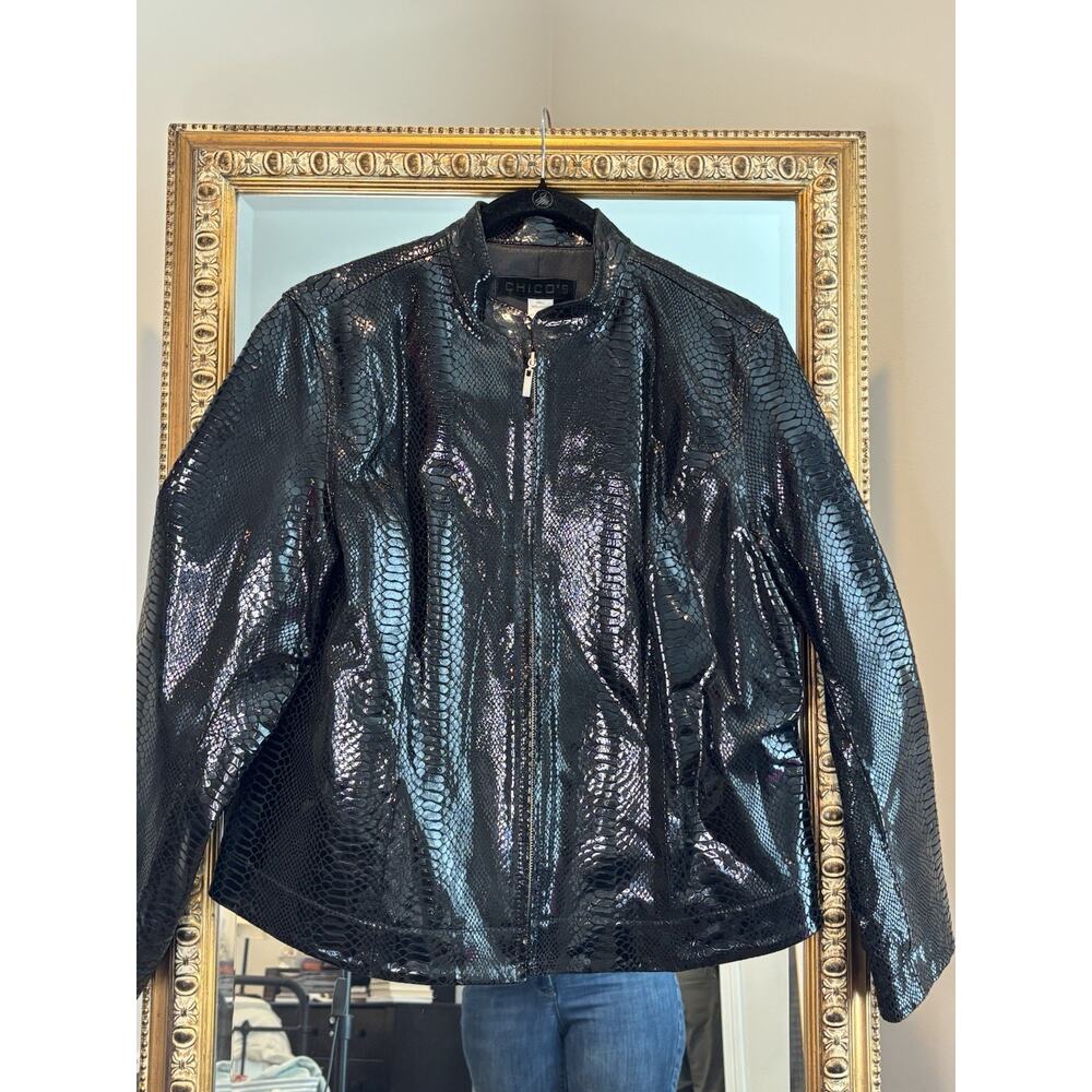 NWT Chicos Leather Snake Embossed Patent Jacket, 2